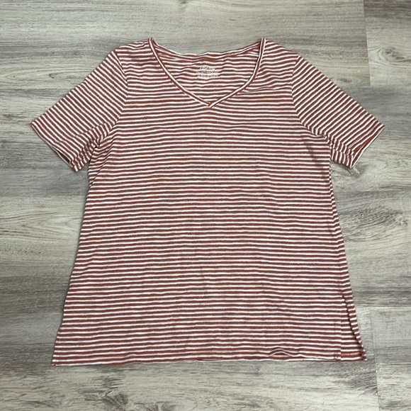 Chico's Melon, White & Shiny Silver Striped Short Sleeve The Ultimate Tee Medium - Picture 5 of 11